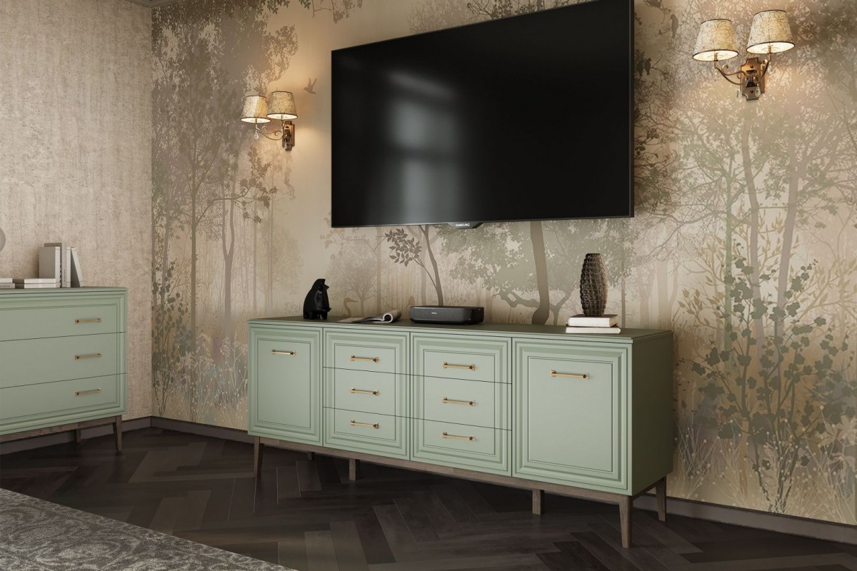 Гориция (Зеленый самшит) - Комод 6 ящиков, 2 двери