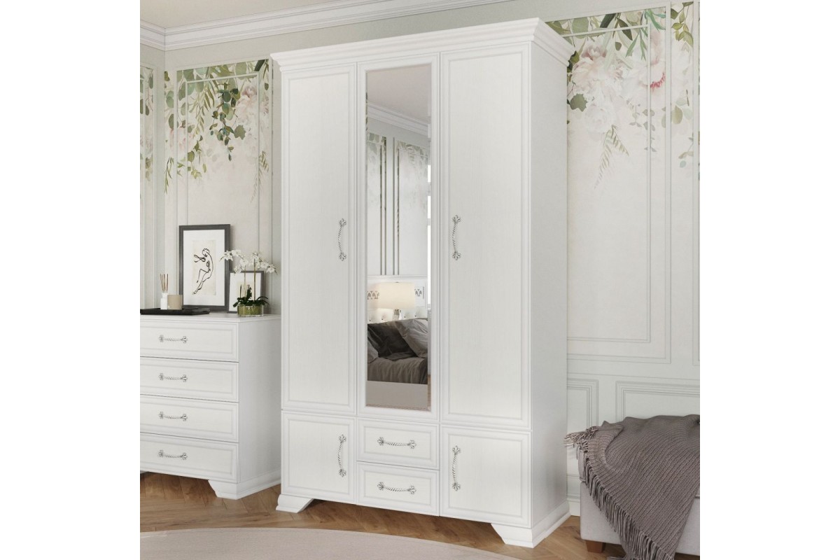 Шкаф трехдверный Грация ШР-3 белый с зеркалом