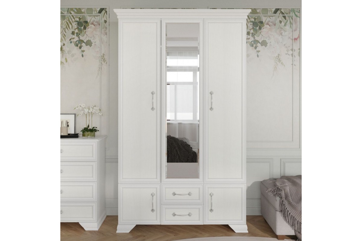 Шкаф трехдверный Грация ШР-3 белый с зеркалом