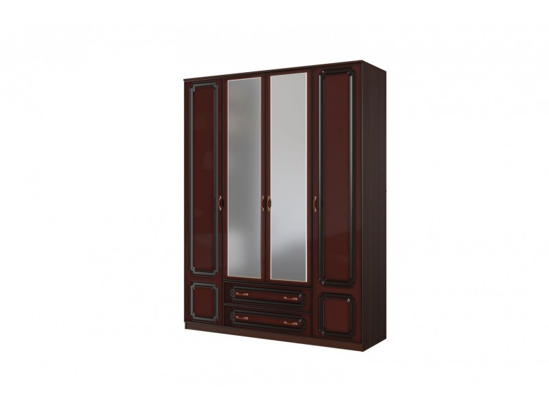 Спальня Лакированный орех темный - Шкаф распашной ШР-4 с 2 зеркалами