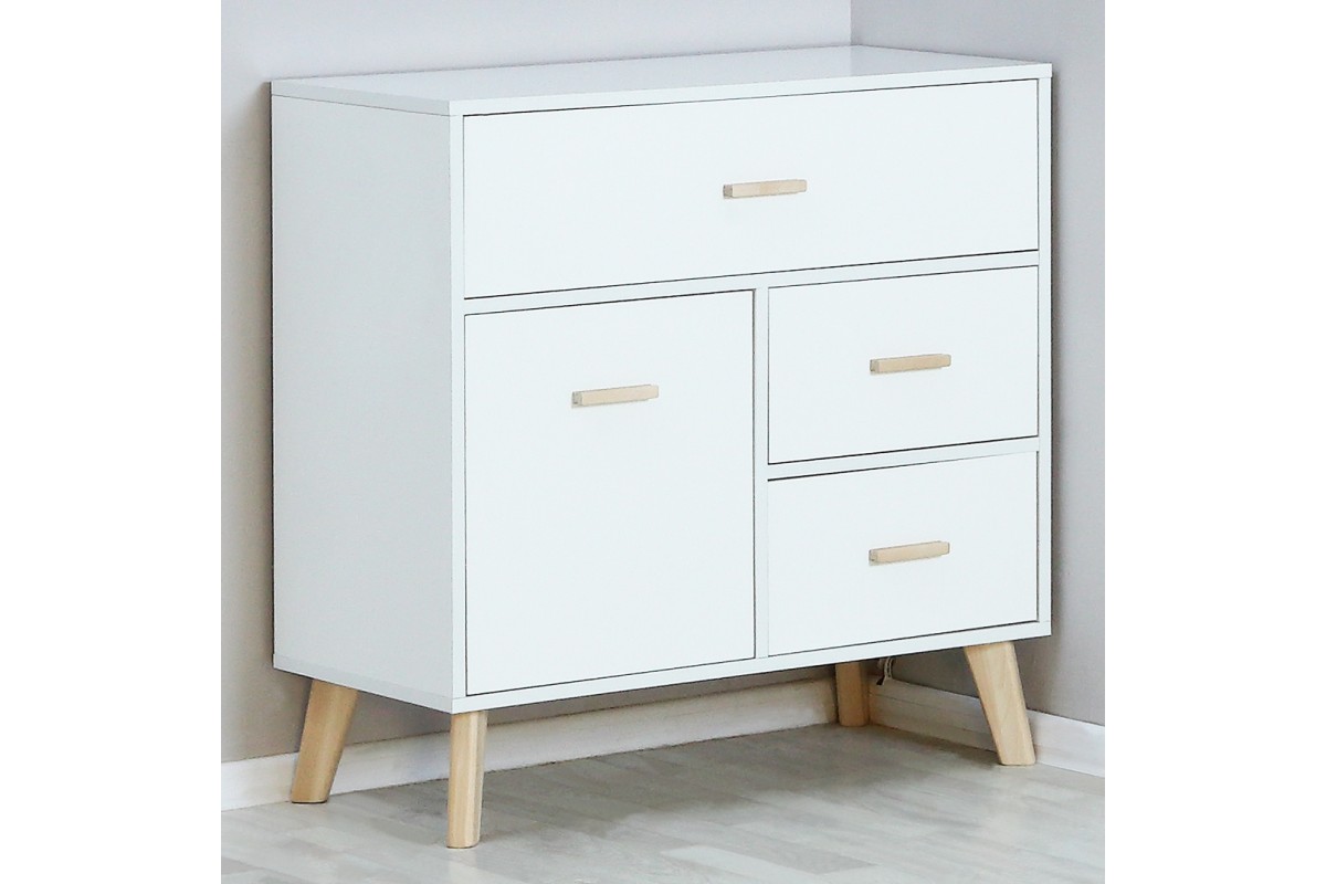 Скандик-1 комод 800 3 ящика, 1 дверь белый жемчуг