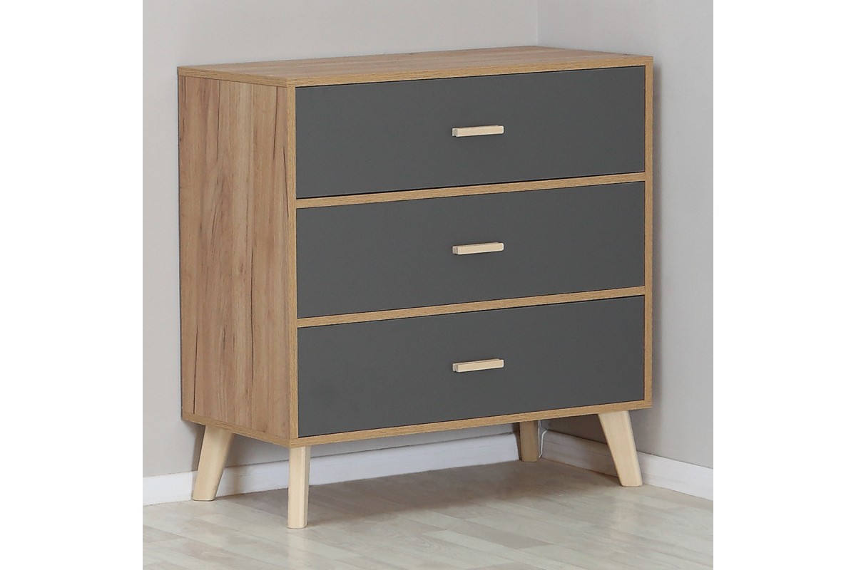 Скандик-3 комод 800 3 ящика графит серый
