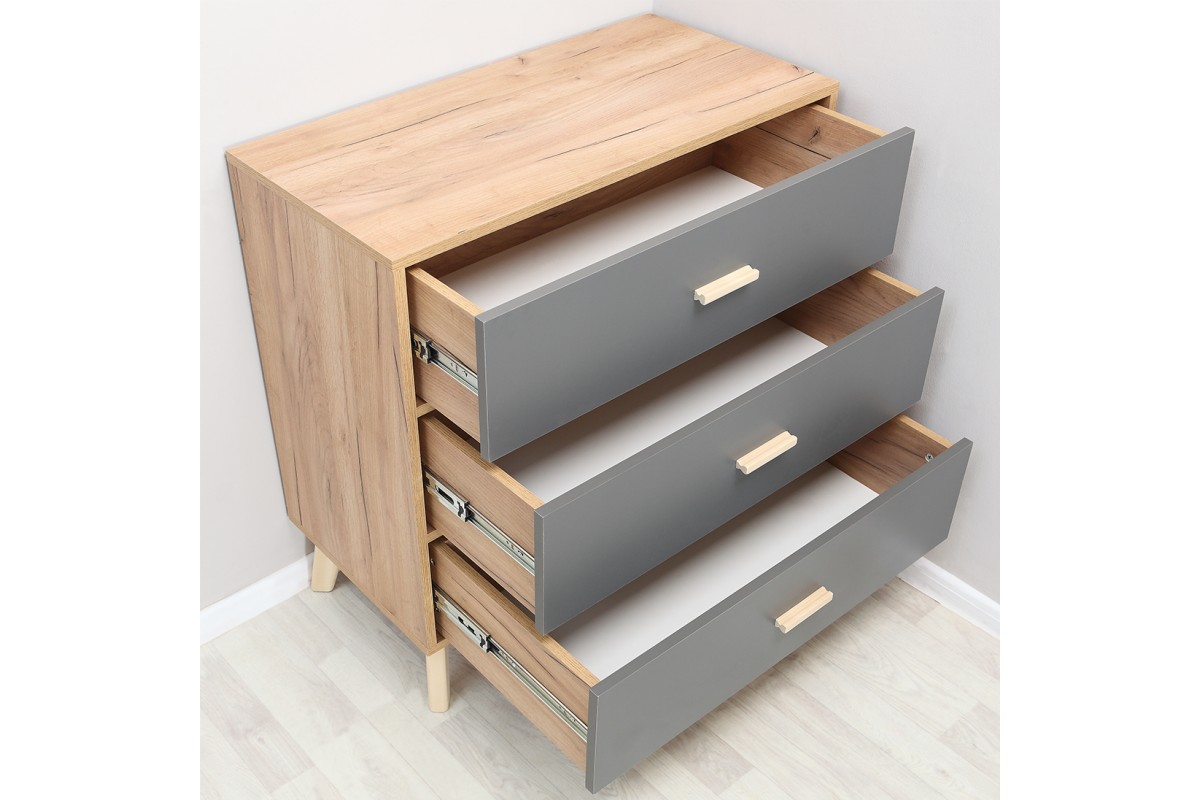 Скандик-3 комод 800 3 ящика графит серый