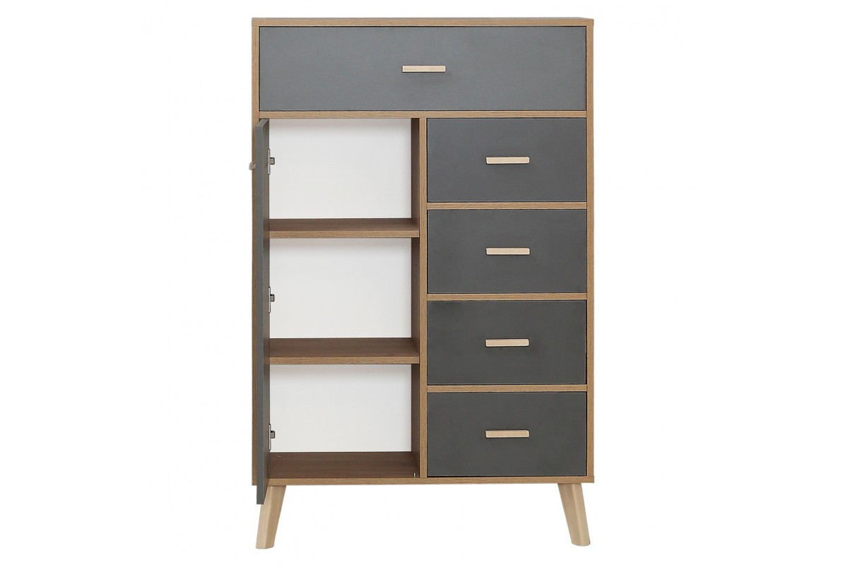 Скандик-3 комод высокий 5 ящиков, 1 дверь графит серый