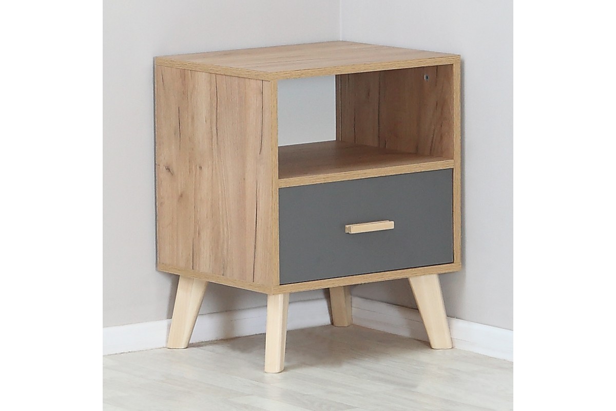 Скандик-3 тумба прикроватная с ящиком и полкой графит серый