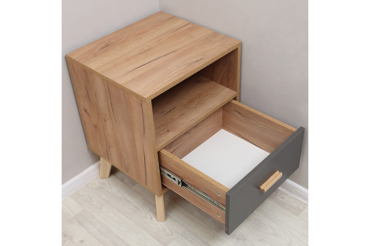 Скандик-3 тумба прикроватная с ящиком и полкой графит серый