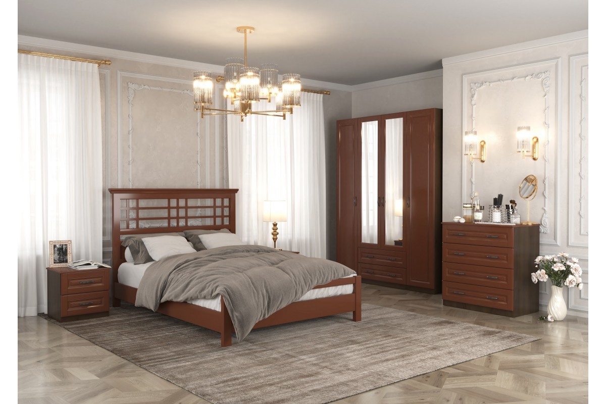 Кантри шкаф ШР-4 с зеркалами лак-орех БРАВОмебель