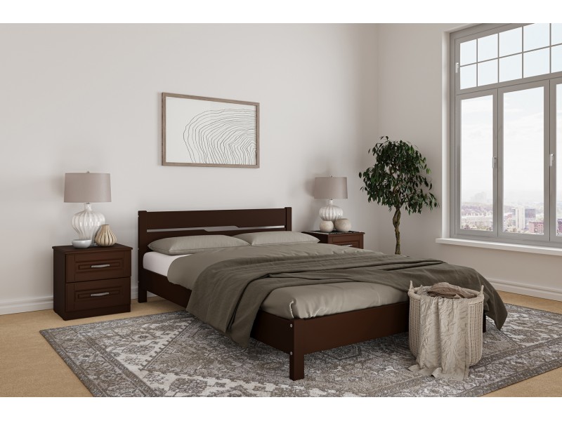 Кровать «Вероника-5» 160х200 из массива сосны (цвет орех) с основанием