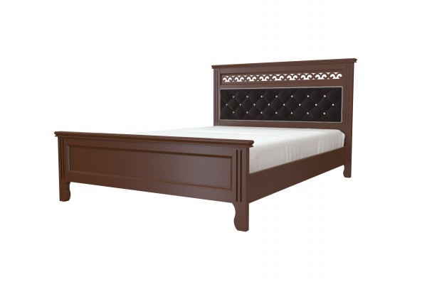 Кровать «Грация» 160х200 из массива сосны с мягким изголовьем (орех) и основанием